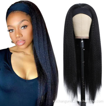 Uniky Kinky Straight Headband Wig Human Hair Glueless Half Wig With Headband Brazilian Yaki Headband Wigs For Black Women